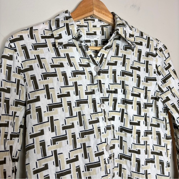 Equipment Femme White Cream Green Geometric Print Linen Button Down Shirt Size S - Picture 3 of 12